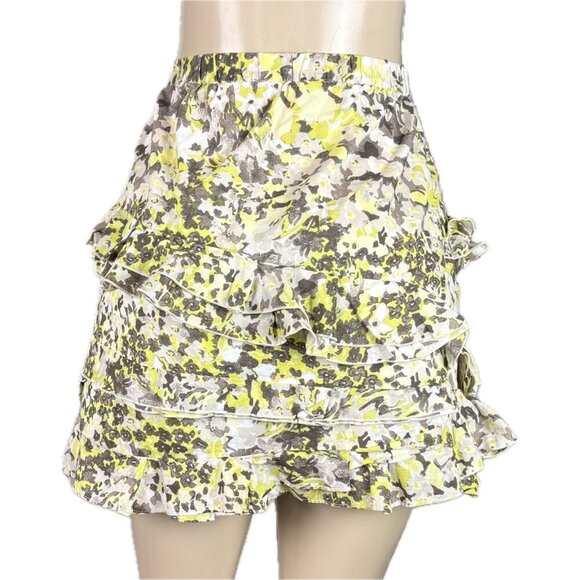 Banana Republic 14 Brown/Chartreuse Floral Layer Ruffle Elastic Waist Mini Skirt - Picture 4 of 6